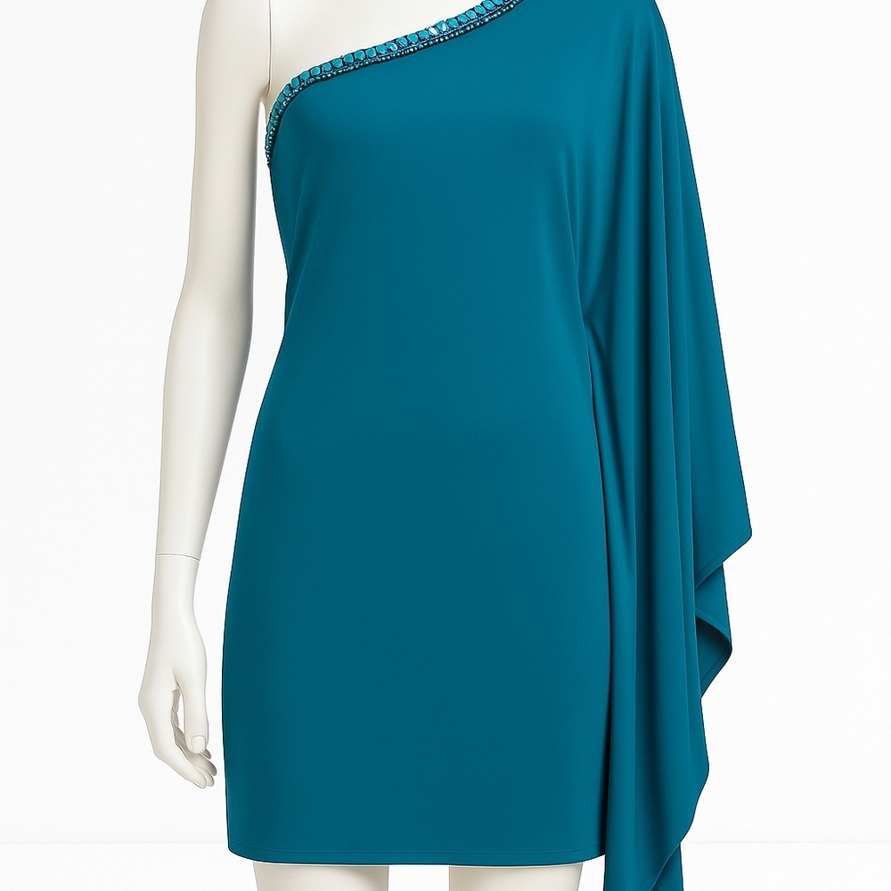 Roberto Cavalli Teal One-Shoulder Dress